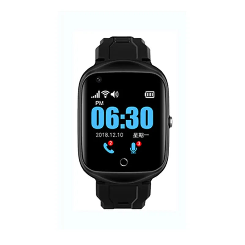 Black intelligent positioning phone watch for the elderly with a square screen and silicone strap.