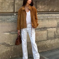 European and American retro loose-fit solid colour polyester jacket with long sleeves