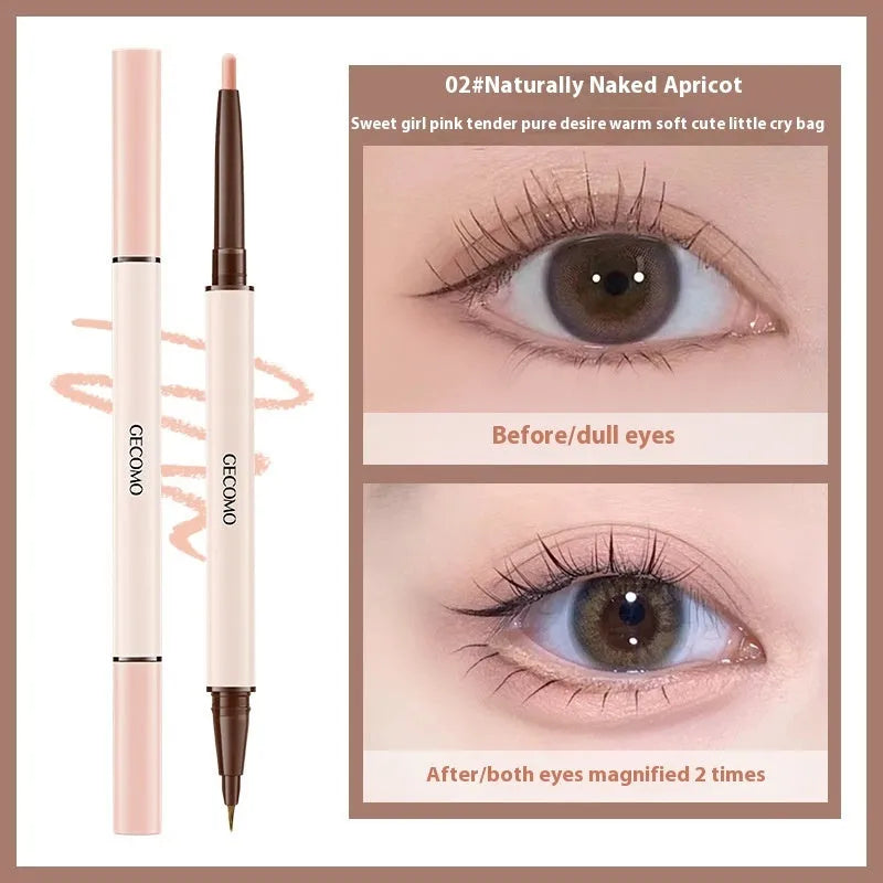Double headed silkworm pen liquid eyeliner in Floating Platinum and Born Nude Apricot pearlescent colours