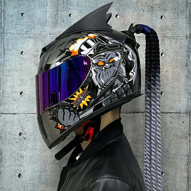 Dirty Braids full-face couples motorcycle helmet in ABS plastic with graphic design options