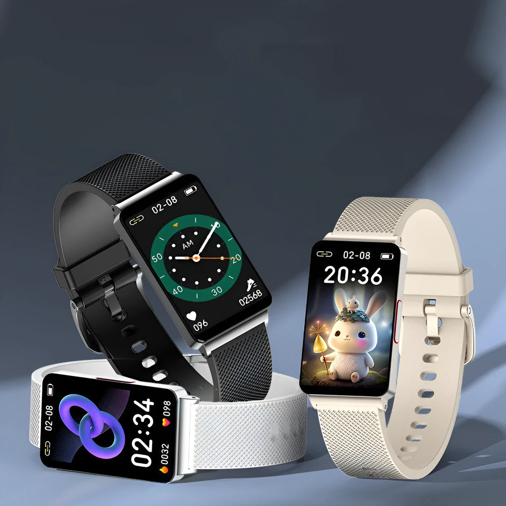 Blood Glucose Smart Bracelet with touch screen and TPU strap in black, gold, or silver colours