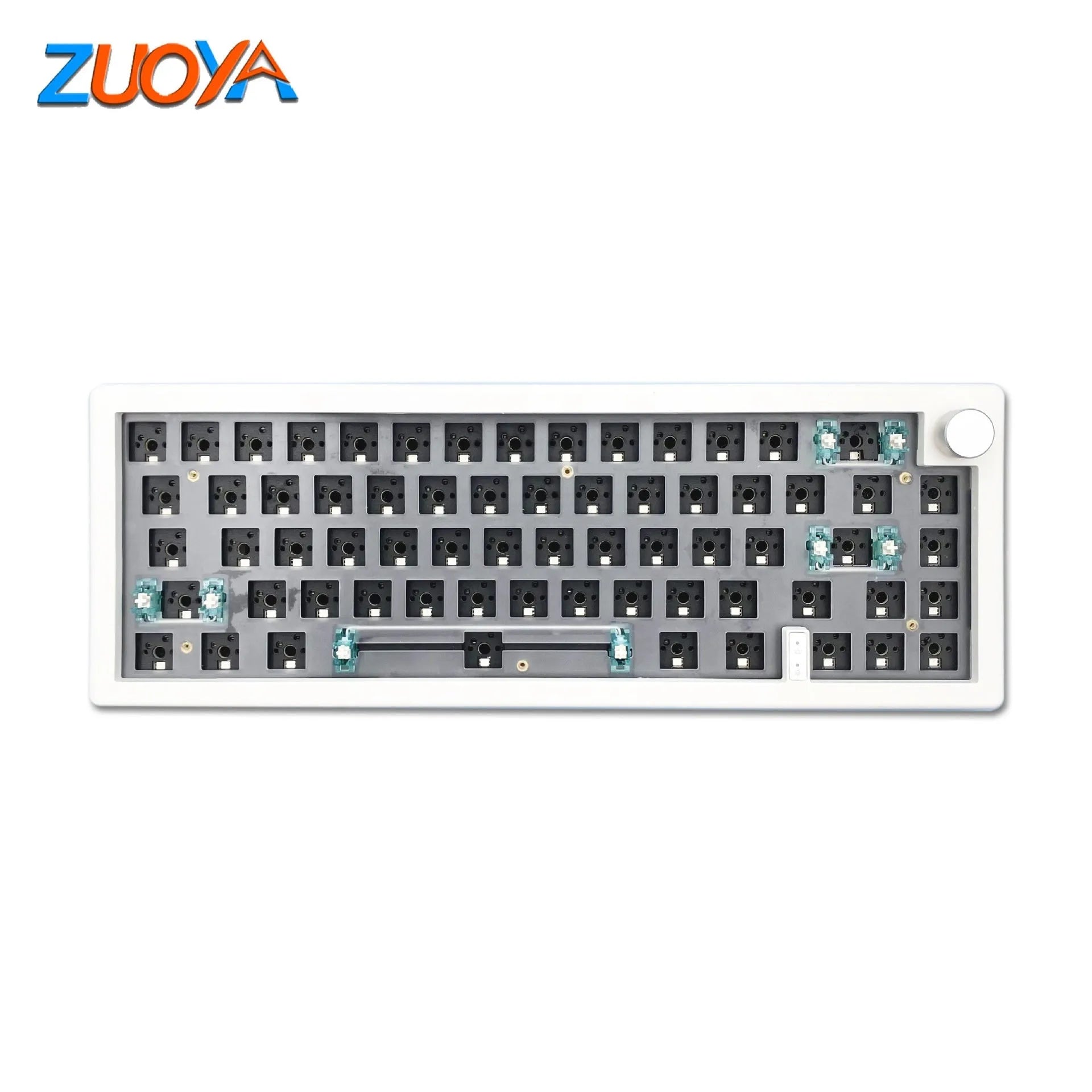 DIY mechanical keyboard kit with RGB lighting and rotary knob in seven colour options