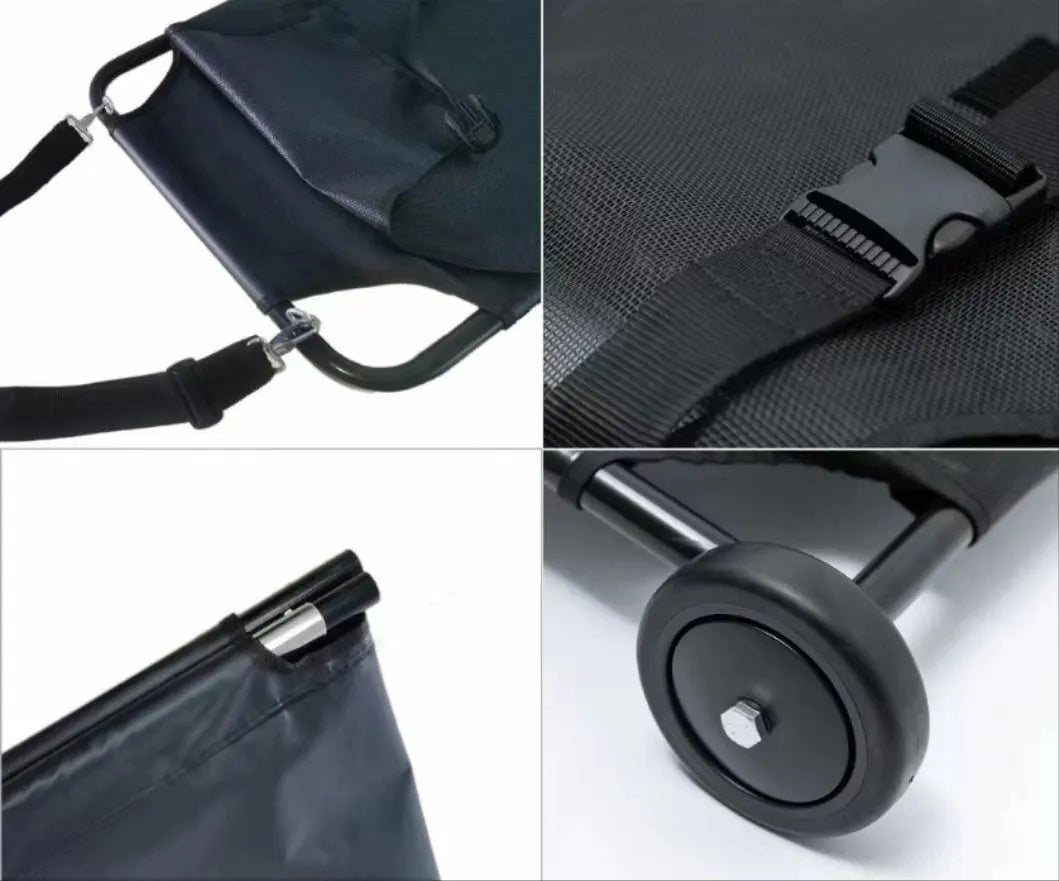 Large black aluminium alloy pet stretcher for emergency dog transport