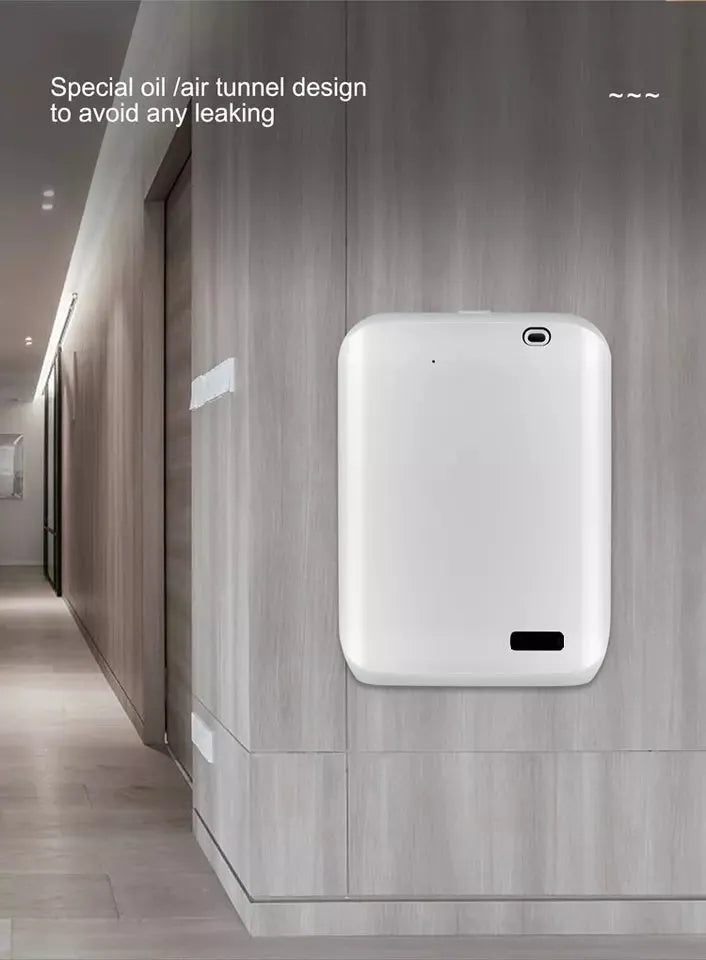 White HVAC wall mount essential oil diffuser with 150ml capacity and smart app control features