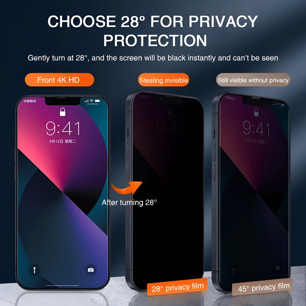 Anti-peeping tempered glass screen protector for iPhone with privacy protection features
