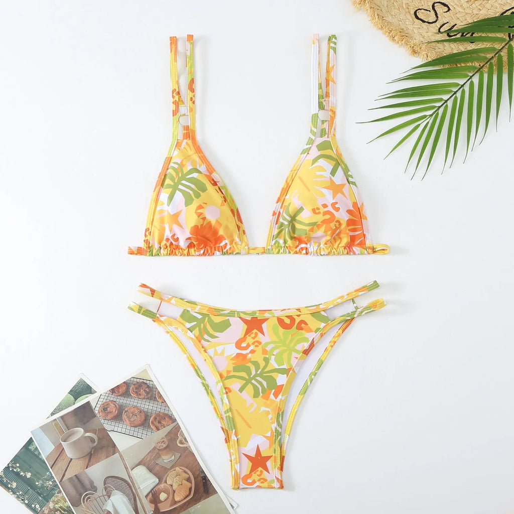 Women's printed halter polyester fibre briefs in multiple colours for swimming activities