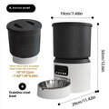 4L smart pet feeder with Wi-Fi and camera on floor next to cat, showing mobile app control interface.