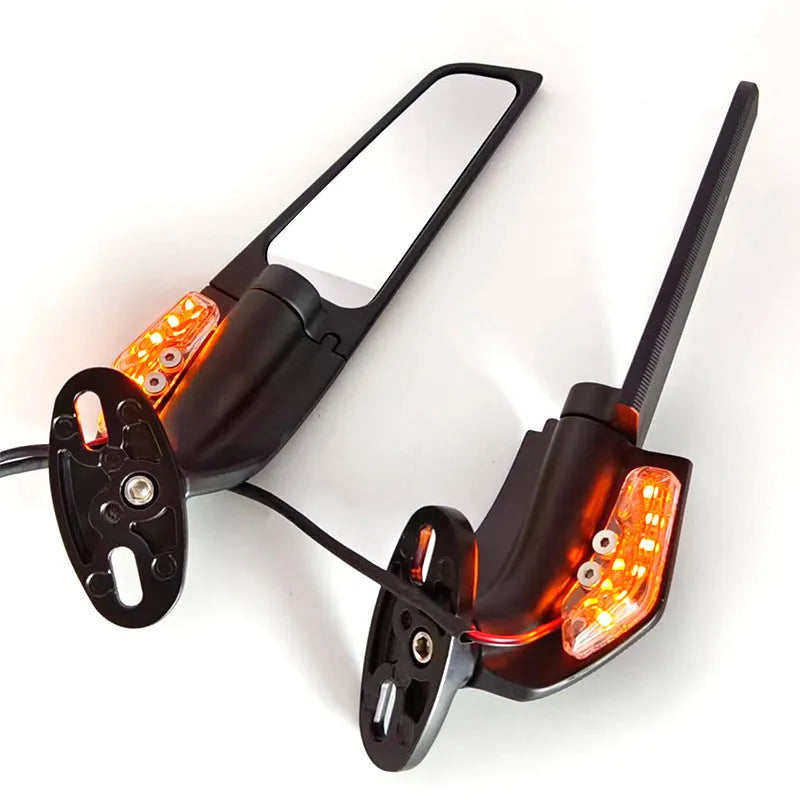 Pair of yellow-light motorcycle spoiler rearview mirrors with convex glass lenses and aluminium alloy bodies