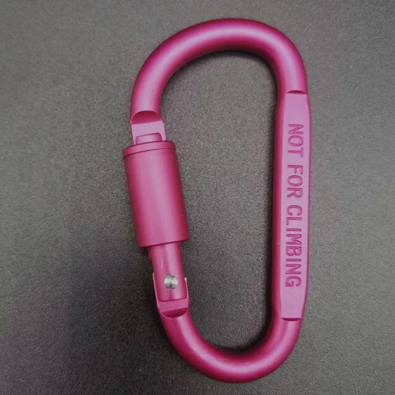 D-type aluminium locking carabiner, 8cm flat, shown in one of ten available colours.