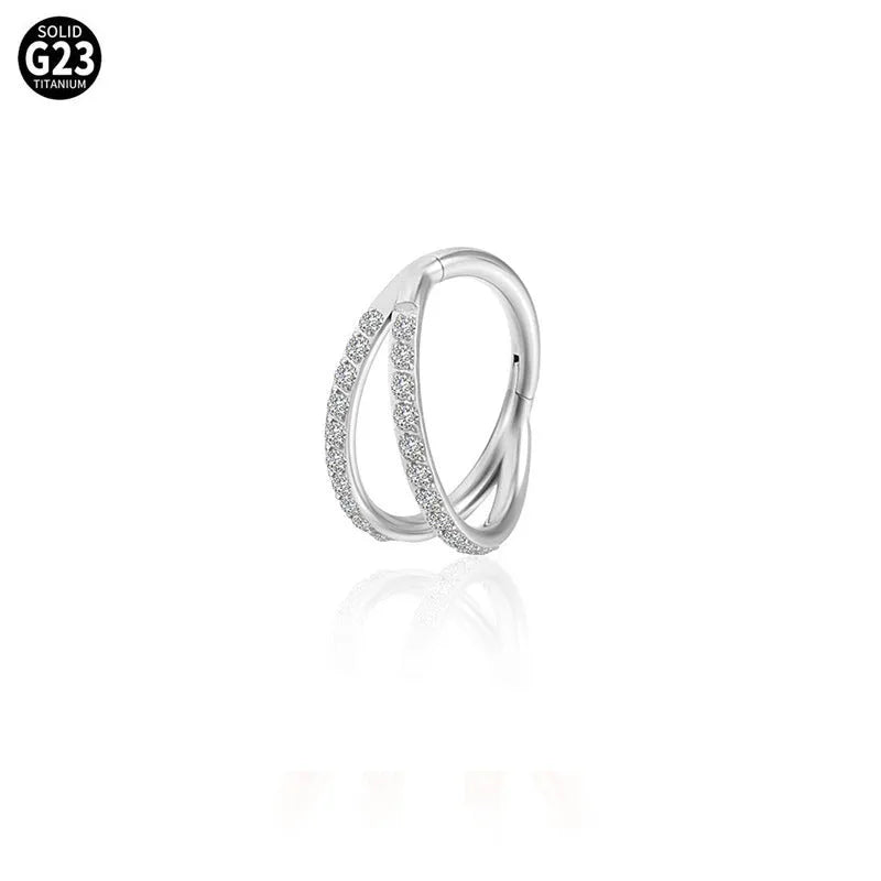 G23 titanium alloy lip nose ring with zircon diamond coating in steel colour and gold colour options