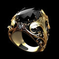 Silver geometric pattern men's wide face ring with imitation ink colour gem ornament
