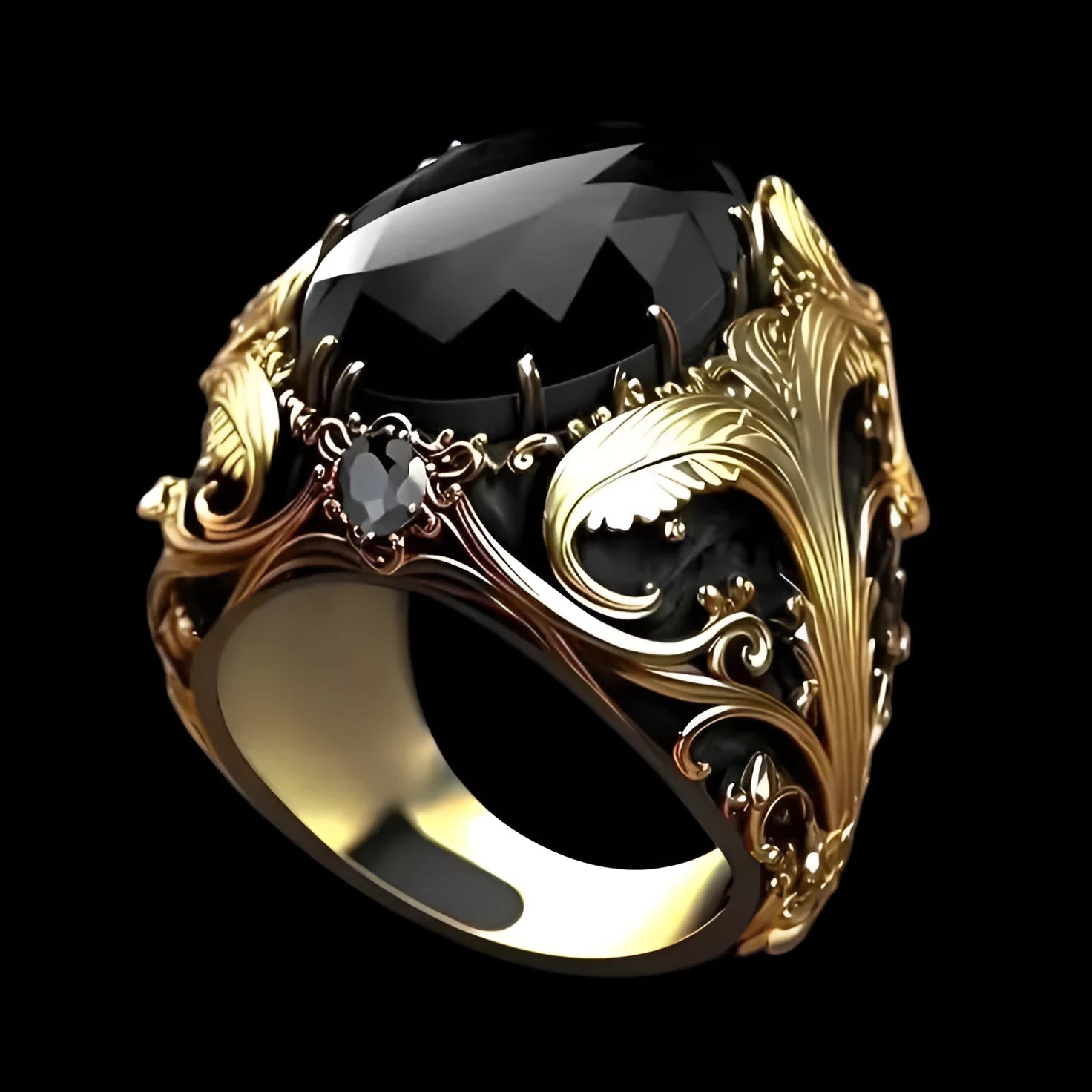 Silver geometric pattern men's wide face ring with imitation ink colour gem ornament