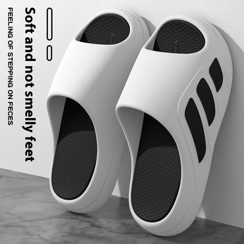 Men's and women's brown EVA platform slippers, flip flop style for indoor home use.