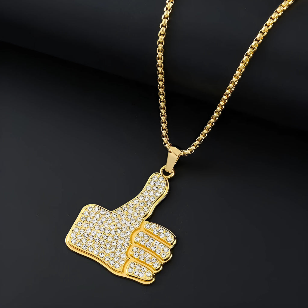 Gold geometric pendant necklace with inlaid zircon stones for women