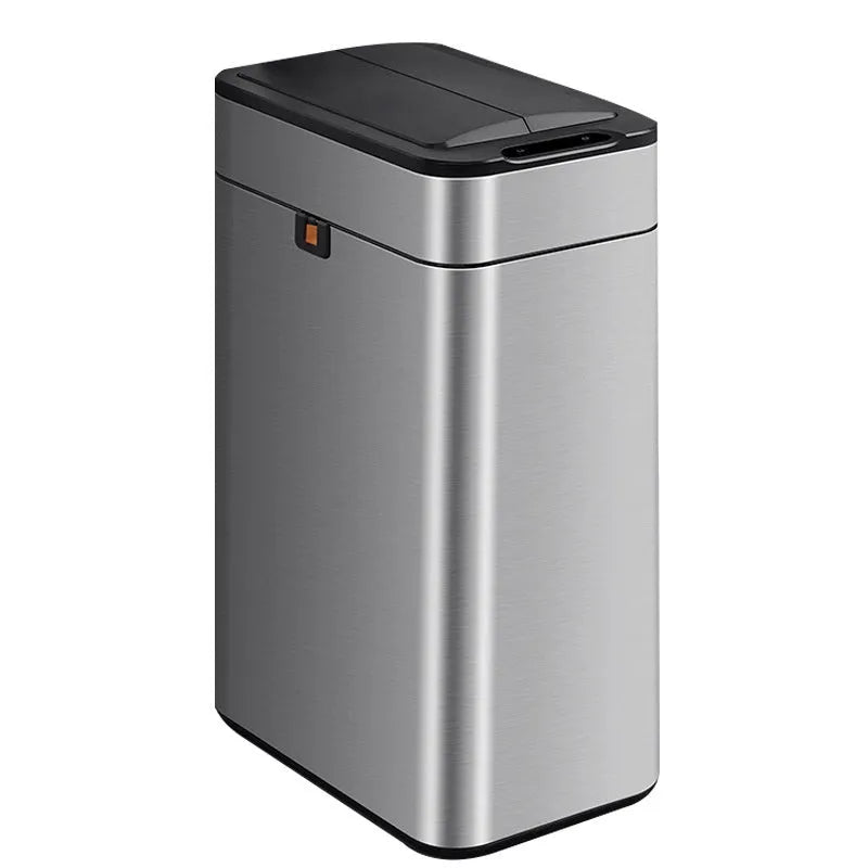 Stainless steel square automatic touchless kitchen bin with large capacity.