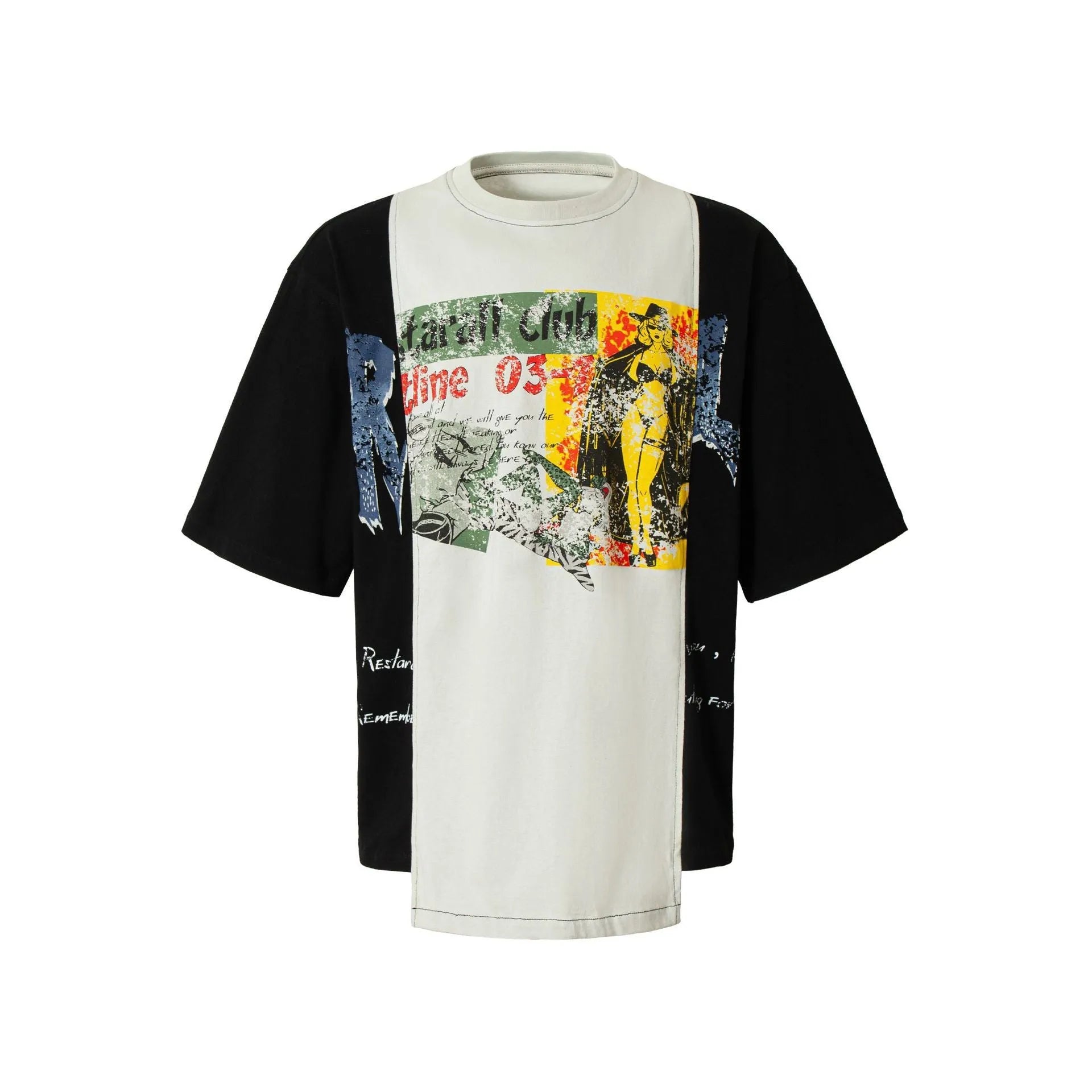 Black and white broken collage print cotton blend T-shirt with loose fit and short sleeves