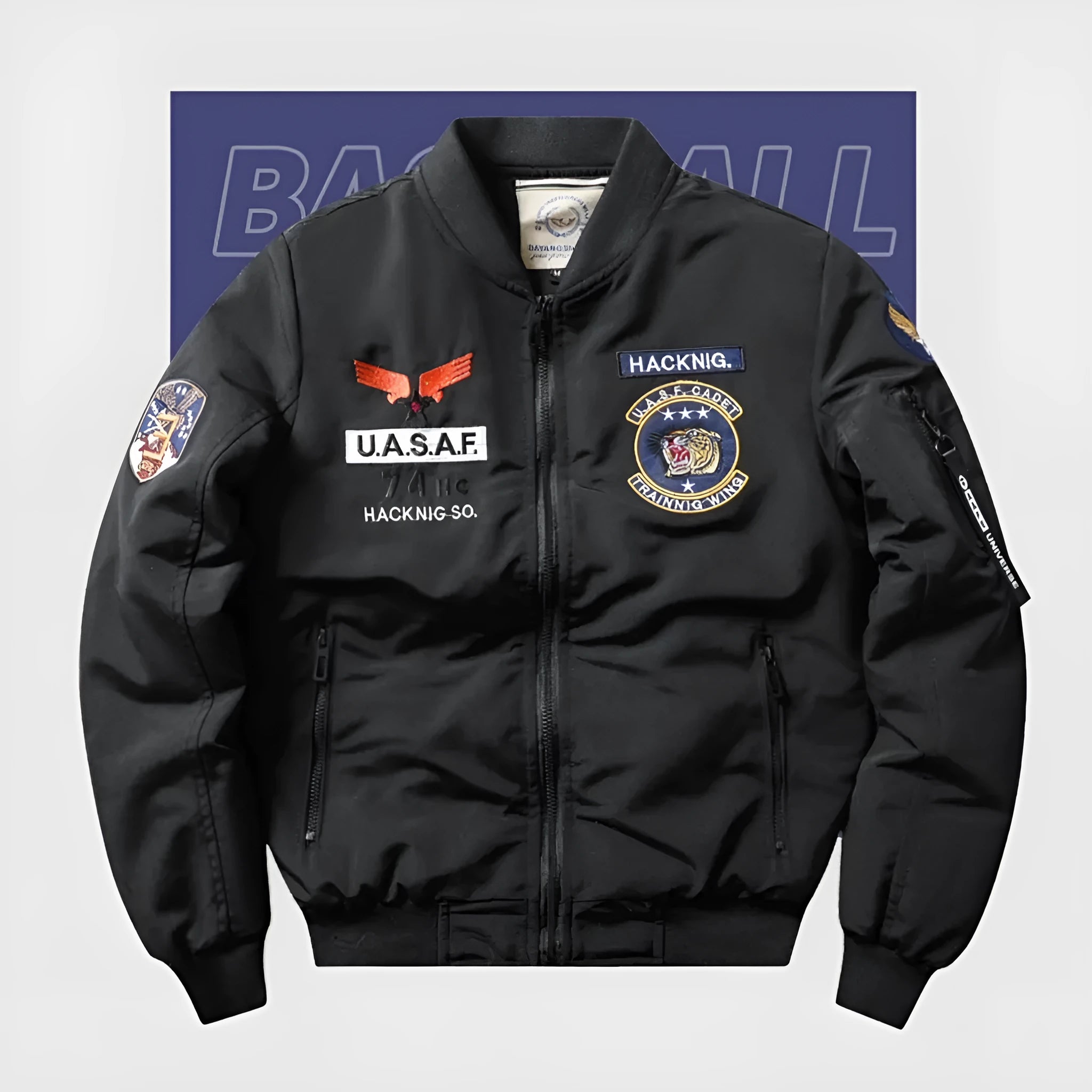 Slim-fit stand collar men's retro embroidery cotton-padded coat in polyester blend fabric