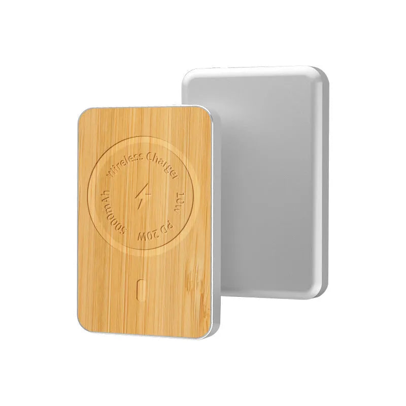 Khaki aluminium wireless charging bank with magnetic suction and USB port