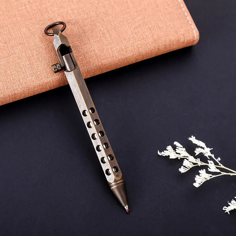 Brass hexagonal bolt rollerball pen with 0.5mm tip and retro mechanical design
