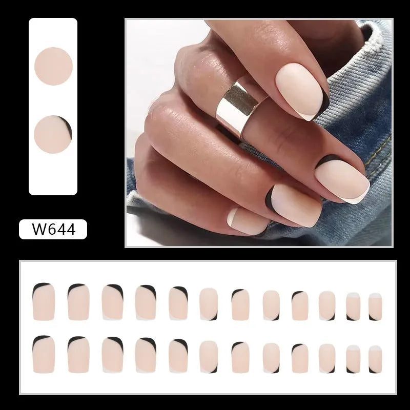 Black and white frosted matte artificial nails with Mandarin duck colour design