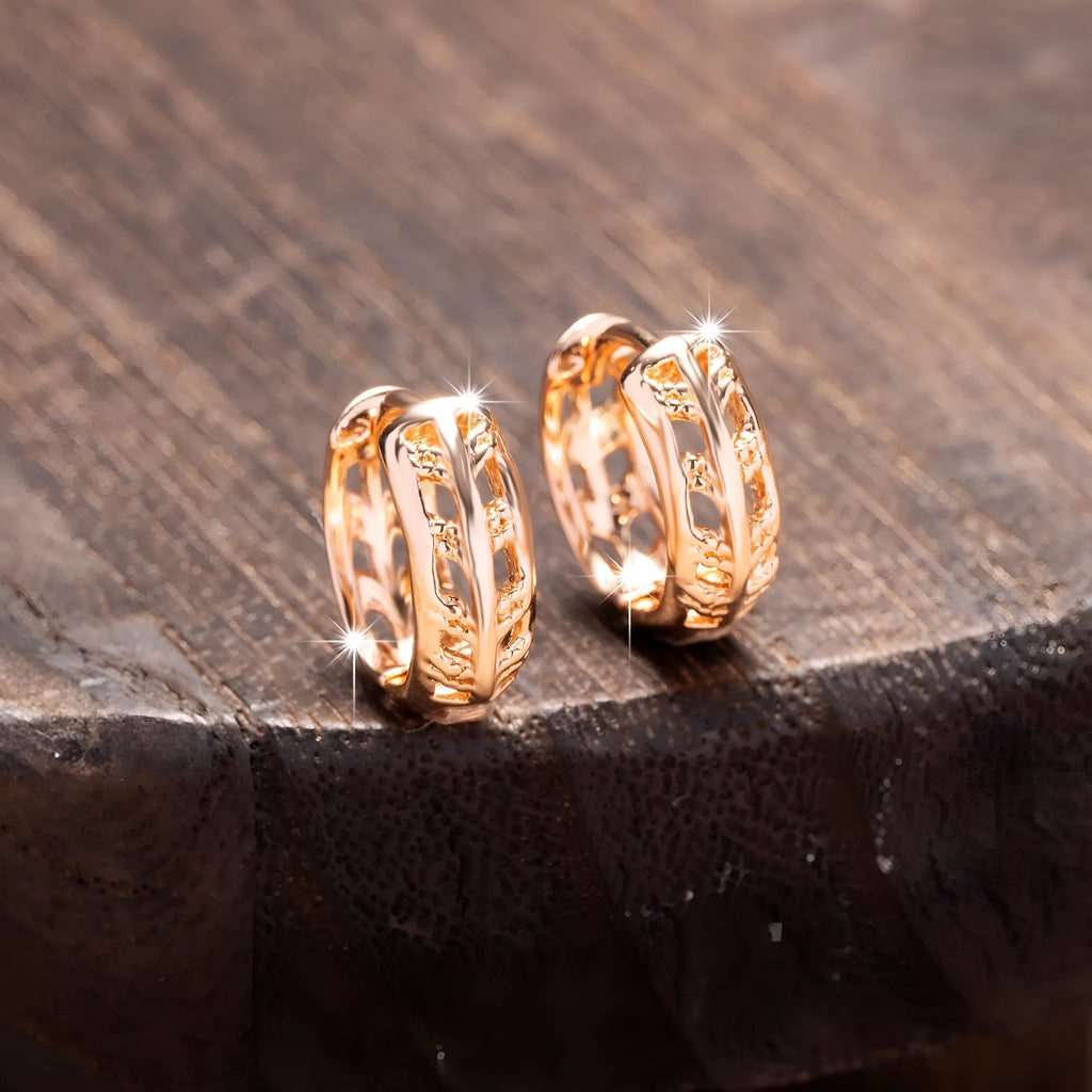 Copper heart and leaf shaped hollow earrings with rose gold finish