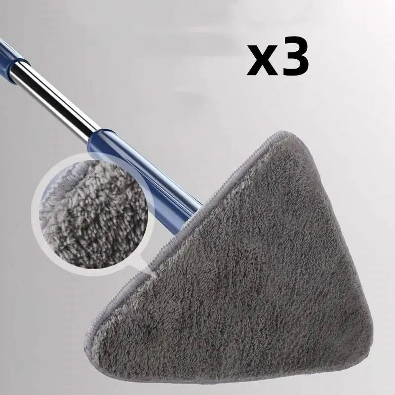 Extendable triangle cleaning mop with 360-degree rotating head and stainless steel pole