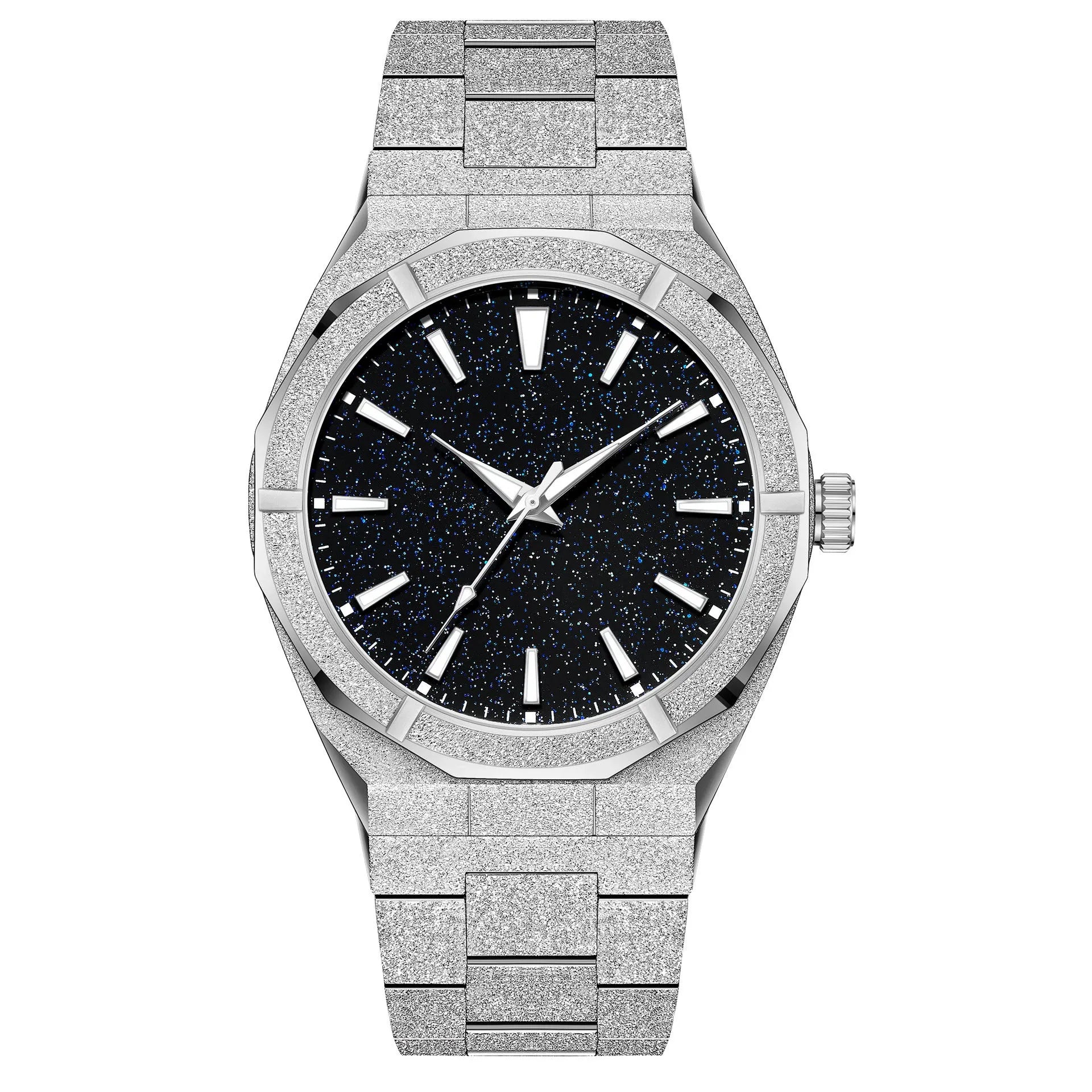 Men's business watch with stainless steel case and bracelet featuring luminous hands