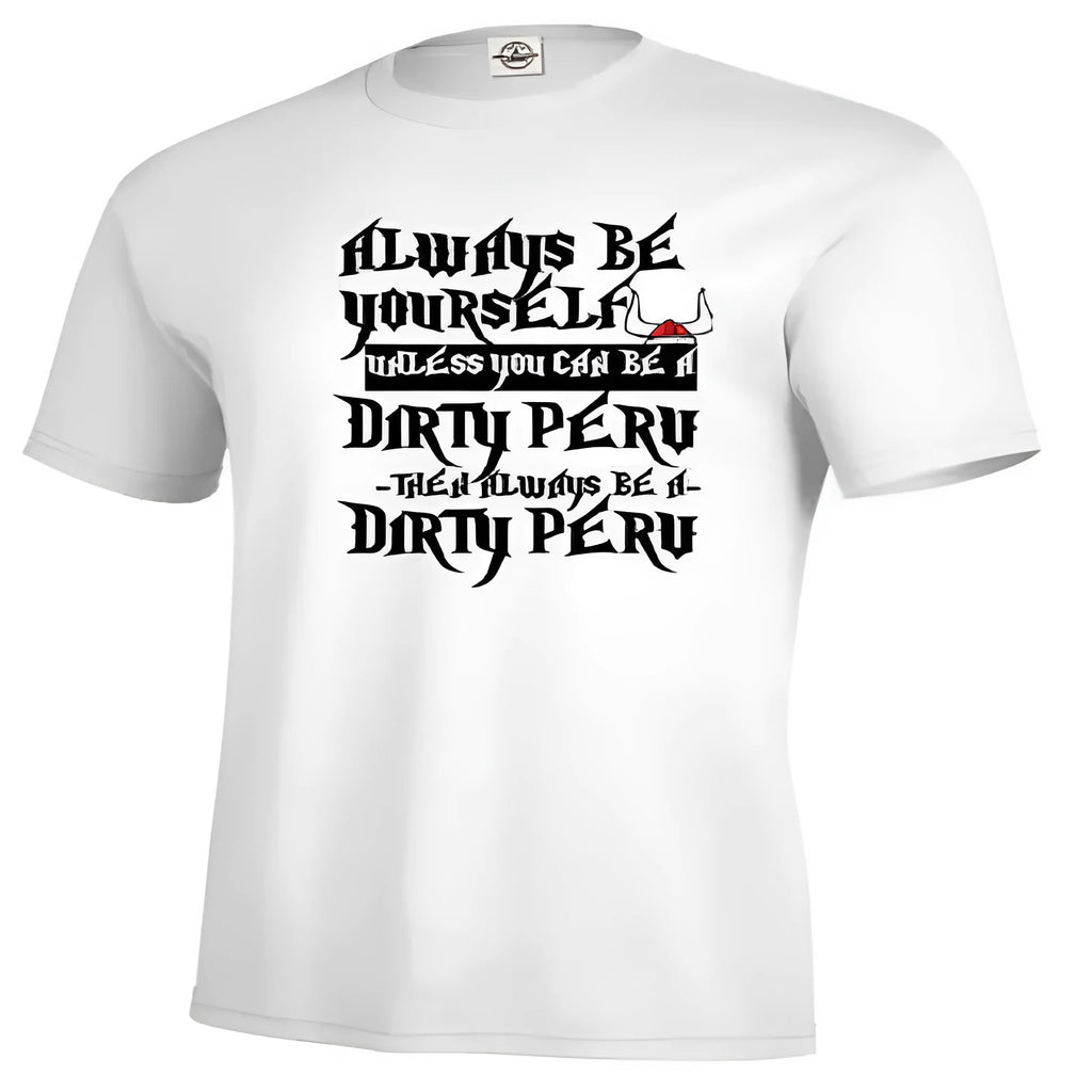 Men's white casual printed T-shirt with short sleeves and straight cut design
