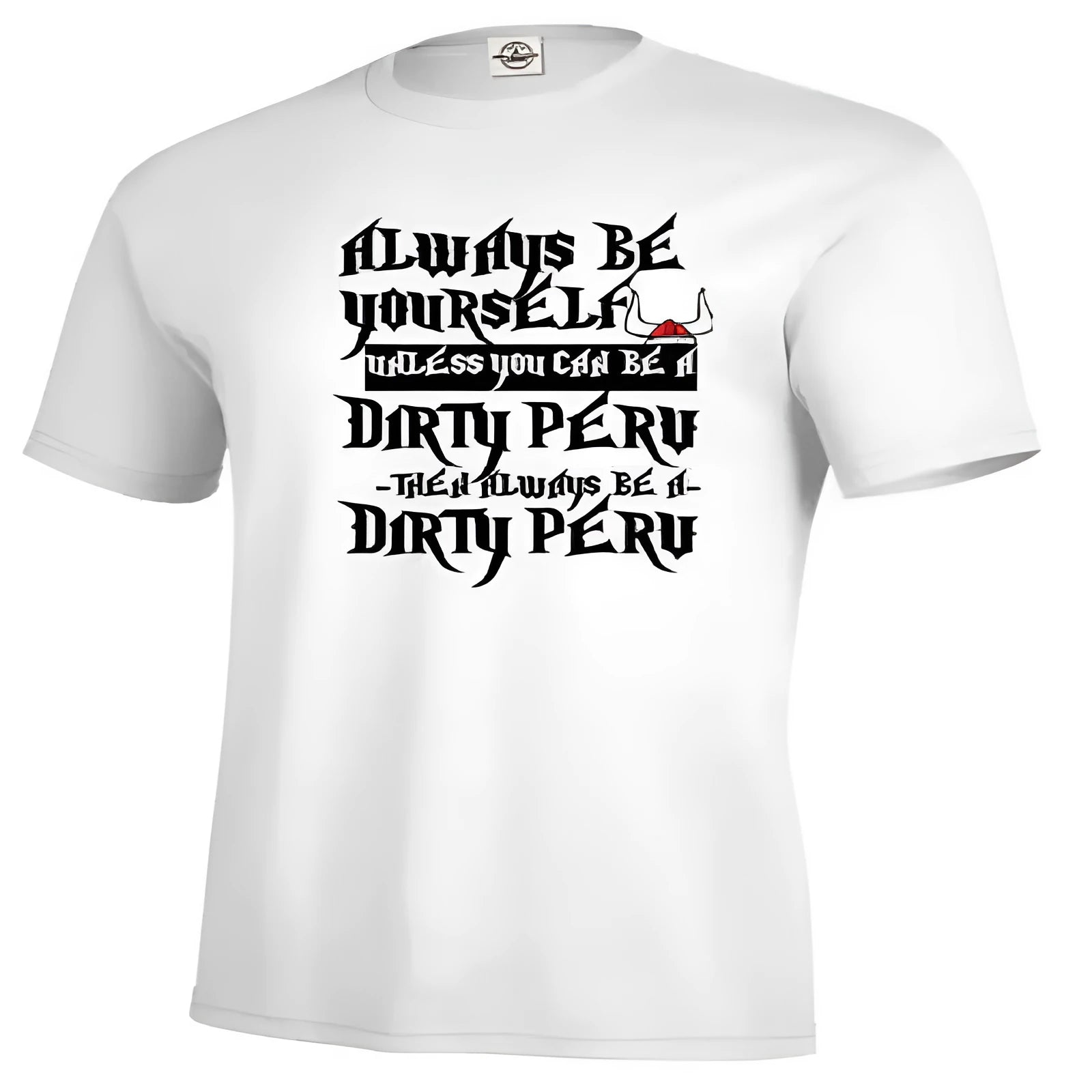Men's white casual printed T-shirt with short sleeves and straight cut design