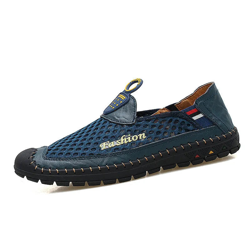 Men's brown casual shoes with mesh upper and rubber soles