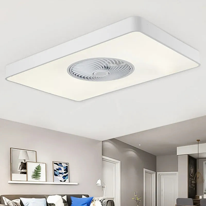 Nordic ceiling fan and light combination fixture with solid wood base in rectangular, round, or square options
