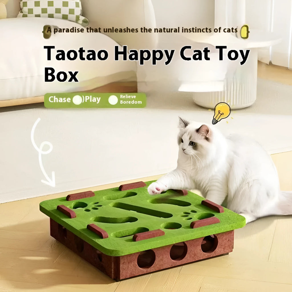 Rectangular felt cat scratch box with artifact holes measuring 30cm in neutral colours