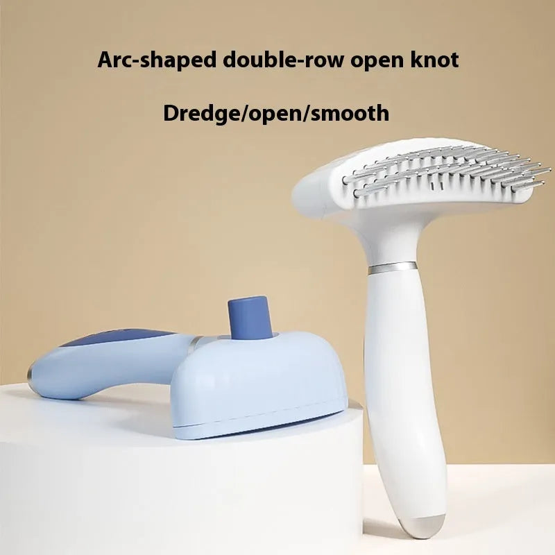 Azure light blue and apple white stainless steel double-row pet comb for dog grooming