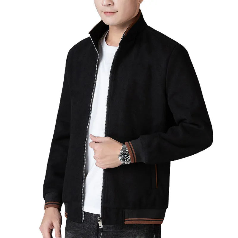 Men's grey sport-style fleece jacket with long sleeves on a hanger