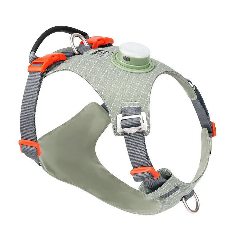Nylon dog chest harness with LED light in six colour options including light purple and green