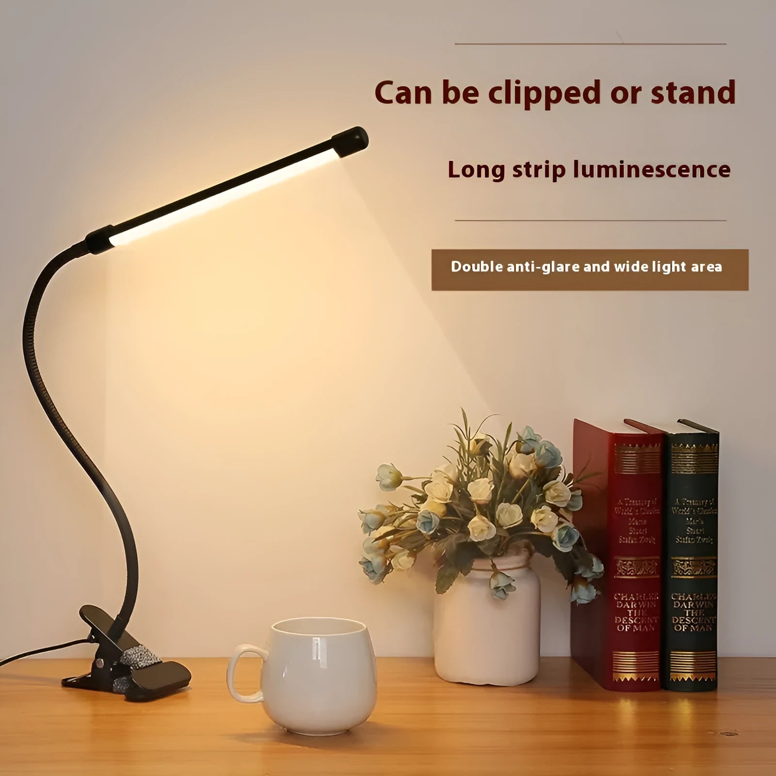 Black or white LED desk lamp with 26 cm length and USB power connection
