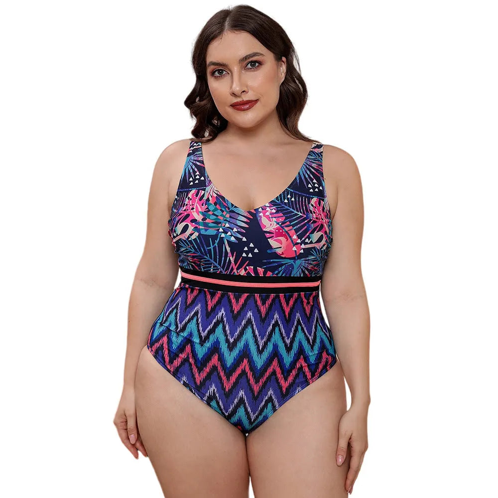 Women's striped vest print one-piece swimsuit with spaghetti straps in blue, white and green patterns