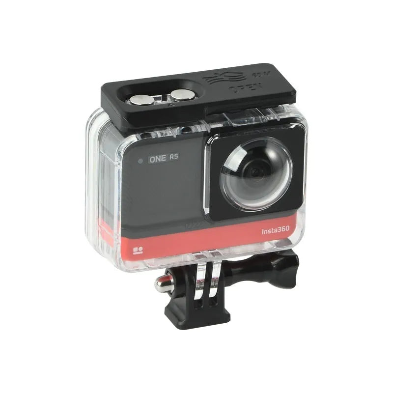 Transparent waterproof housing for Insta360 One RS panoramic camera with 9cm by 8cm dimensions