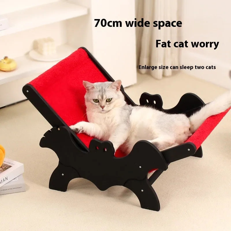 Black and red wooden cat recliner bed with cushion for indoor cats