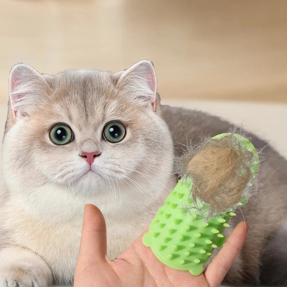 Silicone cat scratching massage comb with adjustable strap in one of four colours: black, green, pink, or yellow