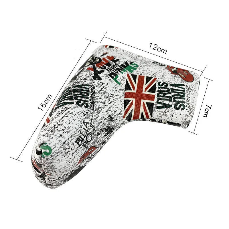 Golf putter sleeve with novelty design options for straight bar clubs