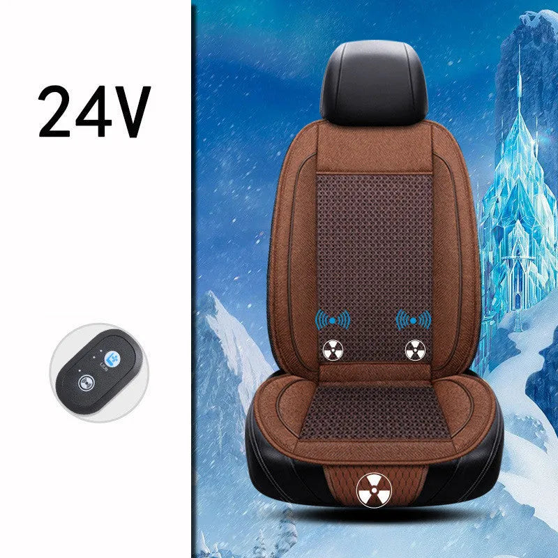 Black car ventilation seat cushion with massage function showing 60x60cm dimensions