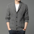 Men's Korean style jacquard pattern knitted jacket straight cut cardigan in autumn winter colours