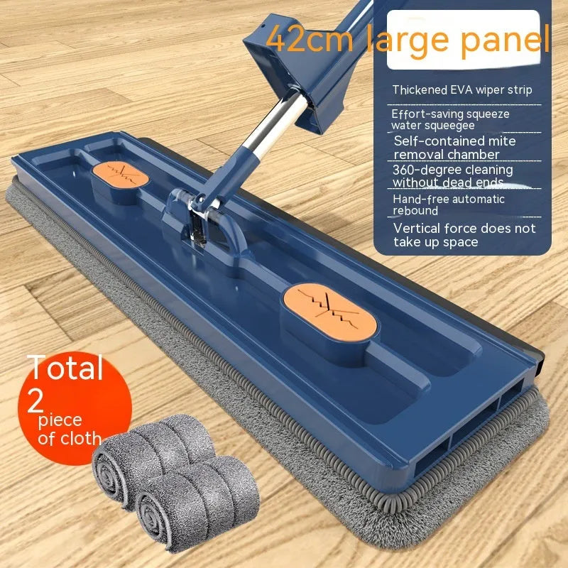 Large flat mop with rotating head and stainless steel handle for floor cleaning