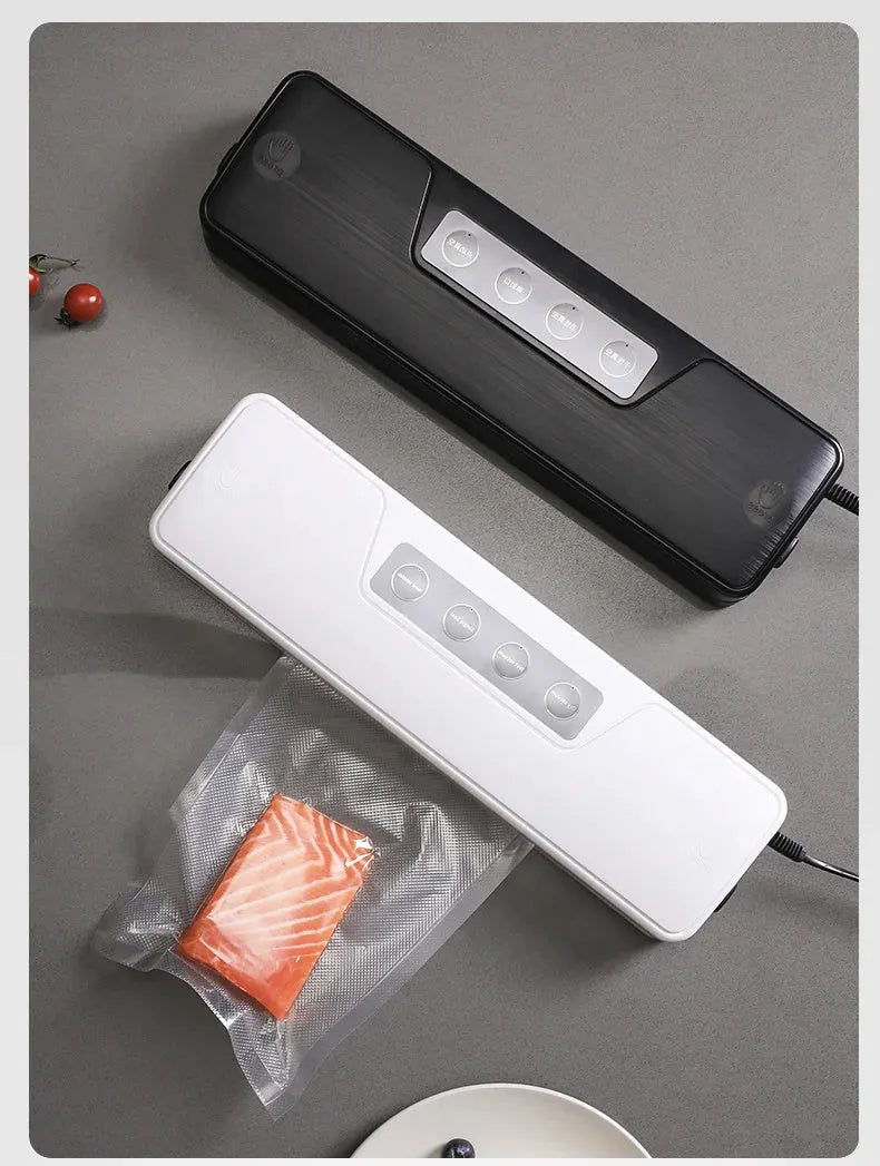 Compact black automatic vacuum sealer machine for household food preservation and item protection