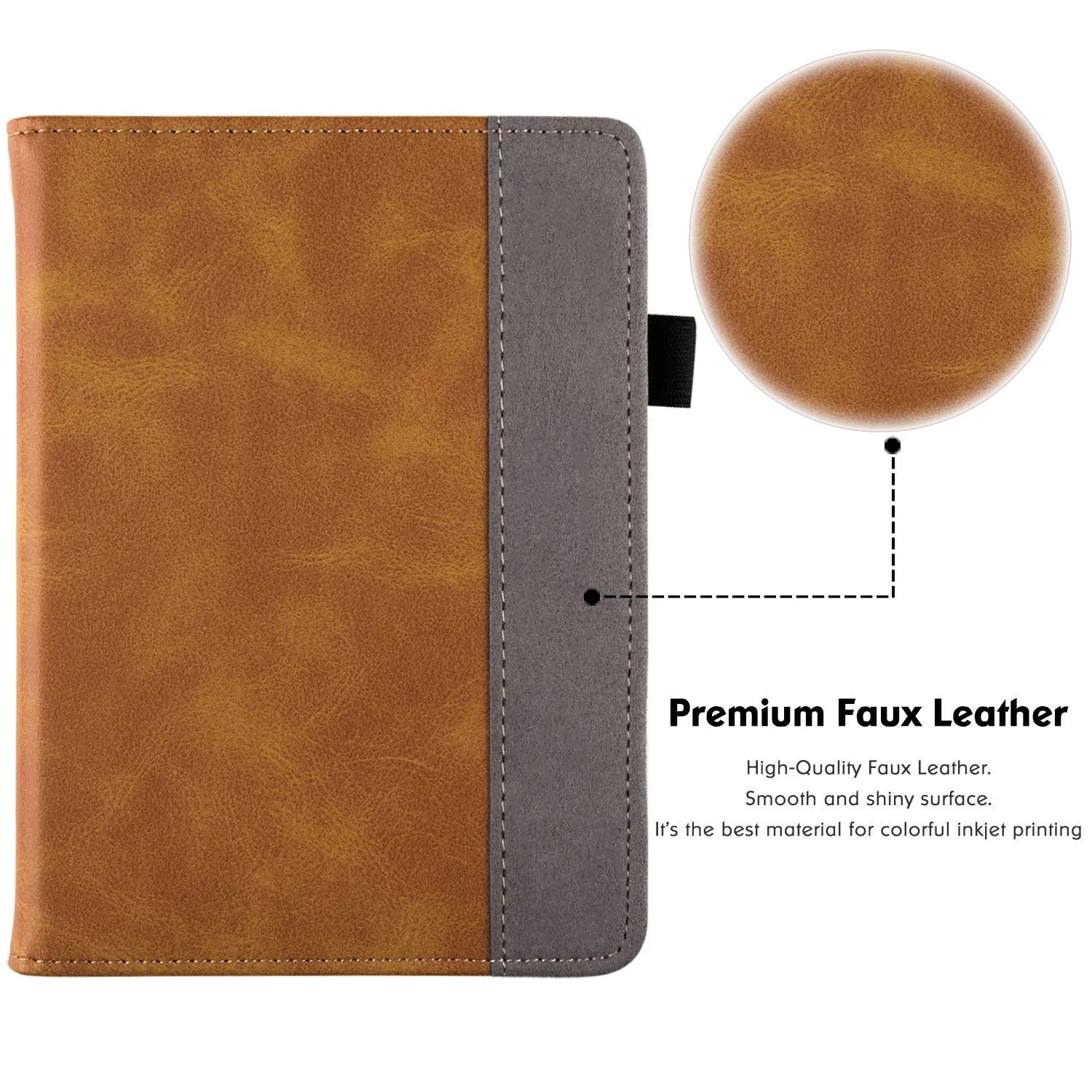 Brown calfskin leather case with wrist strap for Kindle Paperwhite 11 e-reader.
