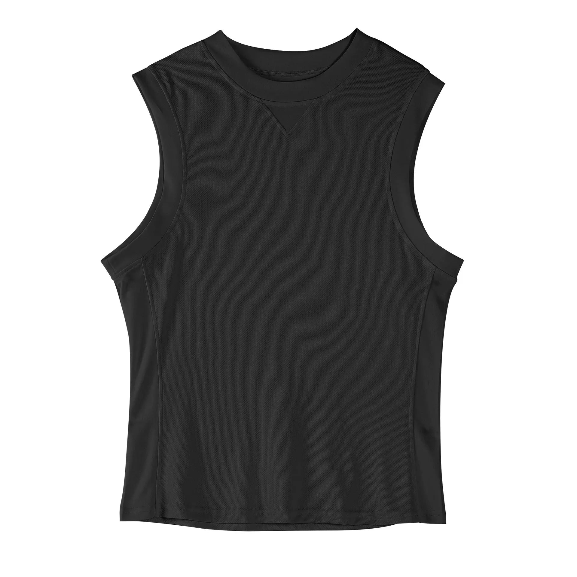 Men's loose-fit sports vest in black polyester fabric for summer fitness activities