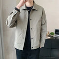 Men's Korean style single-layer polyester jacket in light grey, shown on a model.