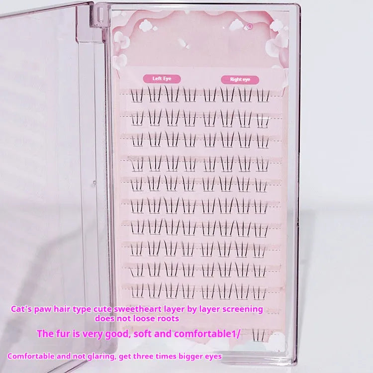 Kitten's paw design lower false eyelashes on a segmented sheer root strip, 4mm 5mm 6mm mixed lengths.