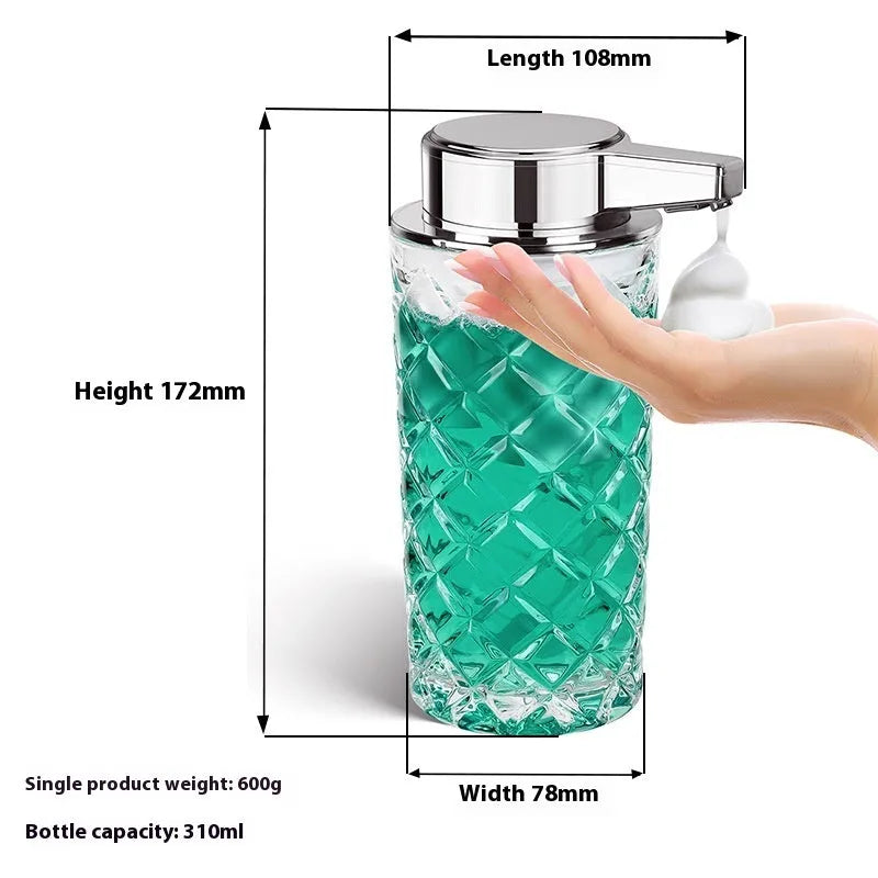 Automatic soap dispenser with silver finish and USB Type-C charging port